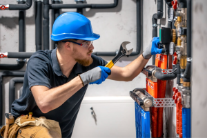 man fixing a plumbing pipes